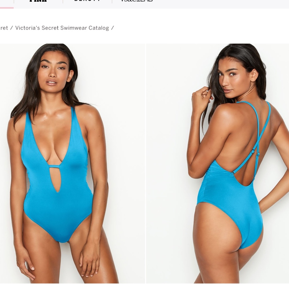 Small BLUE Victoria's Secret Swim V-plunge One-piece